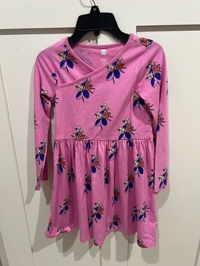 Tea Collection Pink Floral Wrap-Front Long-Sleeve Girl's Dress